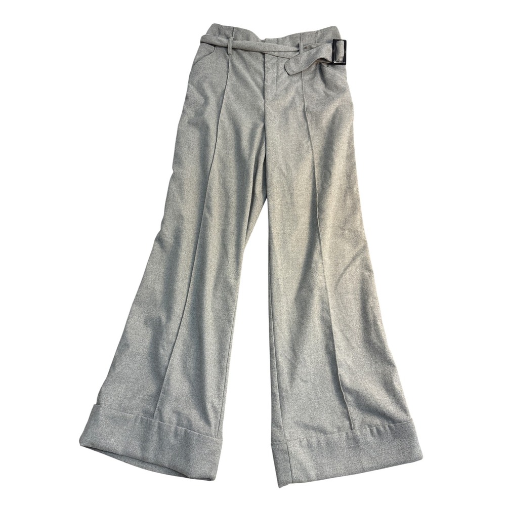 Cartonnier Anthropologie Grey Wide Leg Belted Cuffed Trousers Pants Size 10